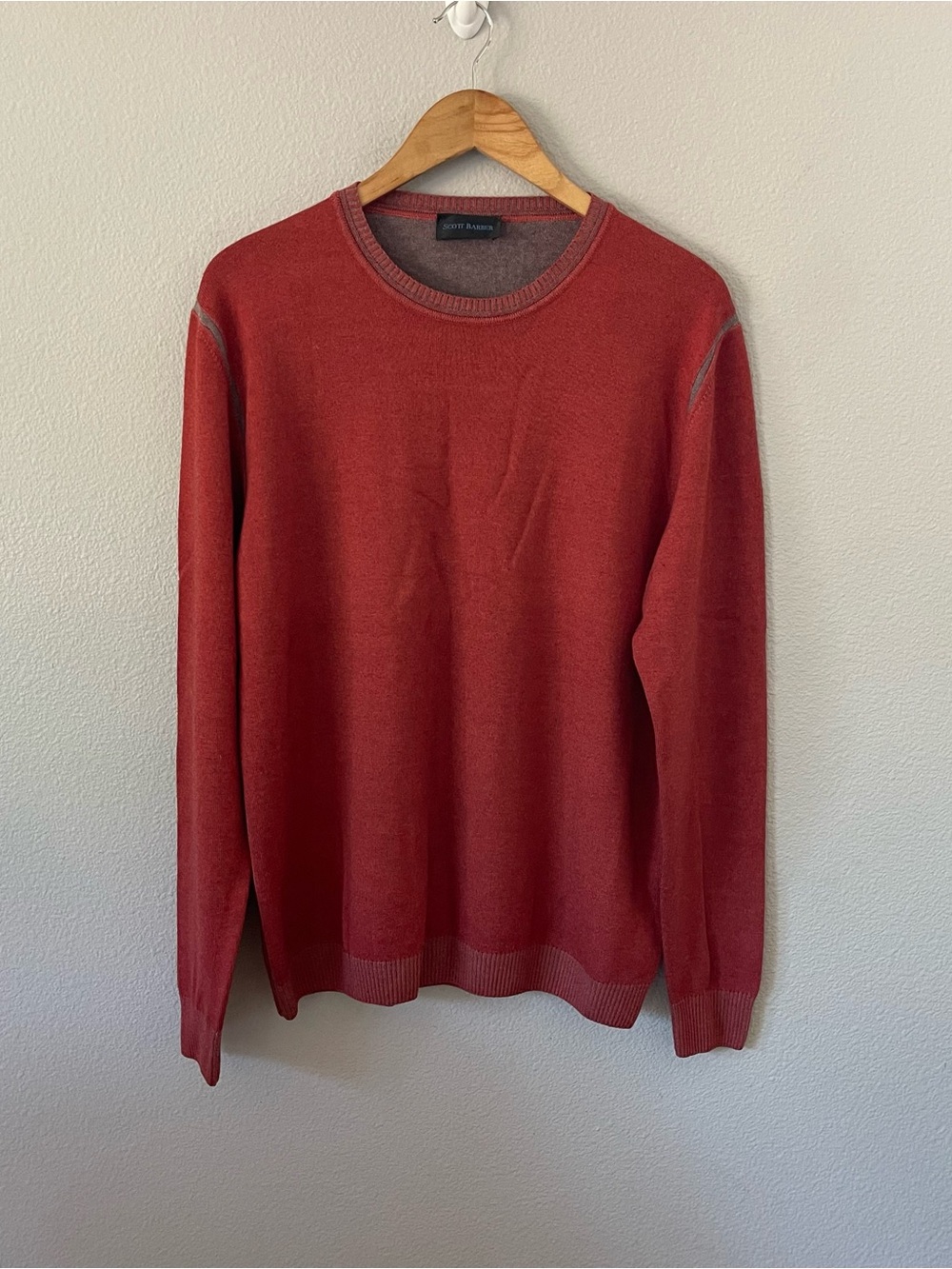 Scott Barber Merino Wool Blend Crewneck Red Sweater Size L Italy